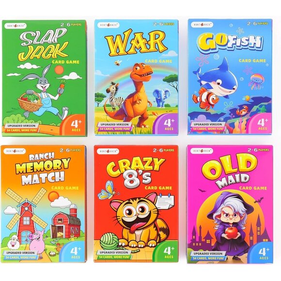 Kids Card Games 6 Pack Go Fish Old Maid War Great for Easter & Stocking Gift - Picture 1 of 6